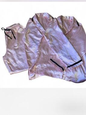 Retro pink & black satin polka dot pajamas S